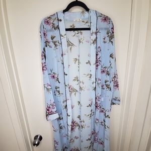 Baby Blue Kimono Cardigan w/ Purple Flowers